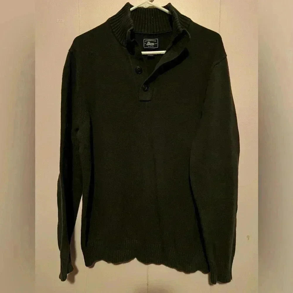 GH Bass & Co Men's Olive Green Quarter Button Pullover Sweater Size XL